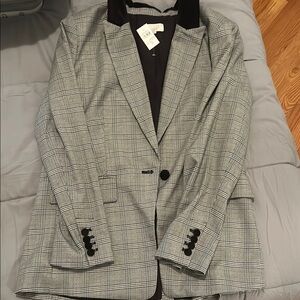 LOFT Black and Gray Plaid Blazer